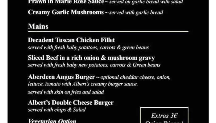 Alberts Petit Cafe Menu - Bellac
