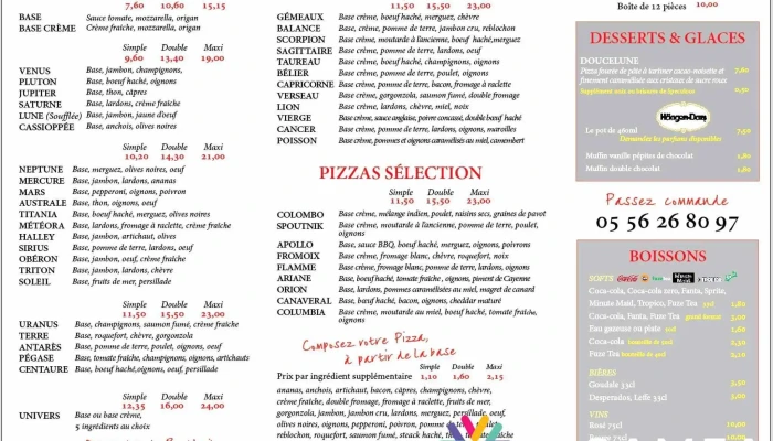 Astropizza -  Menu - Arès