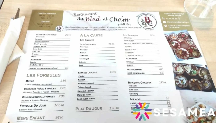 Au Bled Al Cham -  Menu - Niort