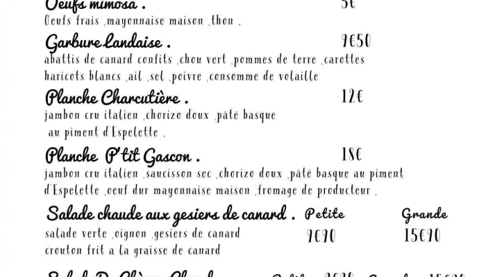 Au Pti Gascon Menu - Benquet