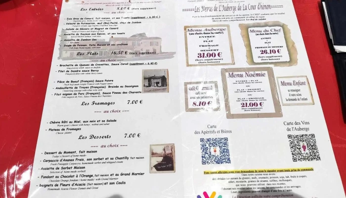 Auberge De La Cour Dhenon Menu - Cissé