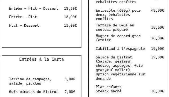 Bistrot Saint Jean -  Menu - Bazas