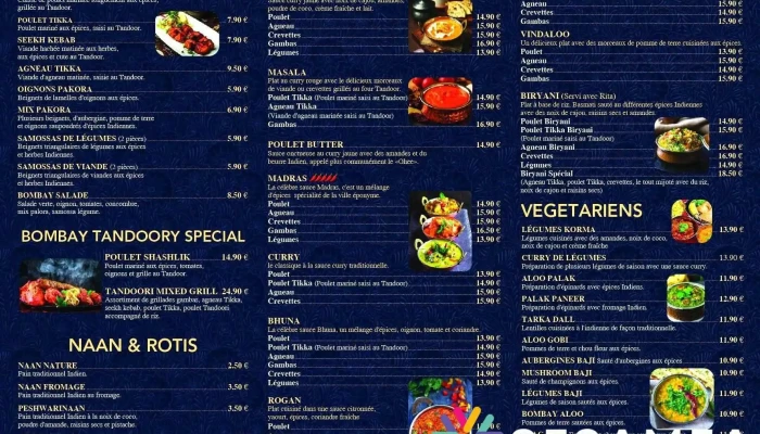 Bombay Restaurant Indien -  Menu - Bayonne