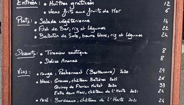 Cabane 44 Ares -  Menu - Arès