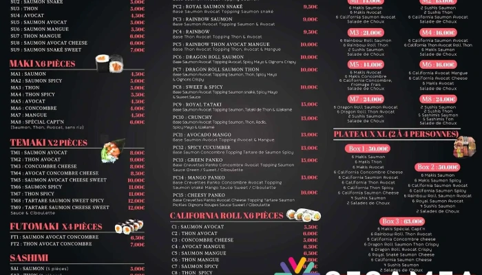 Captn Sushi Menu - Bergerac