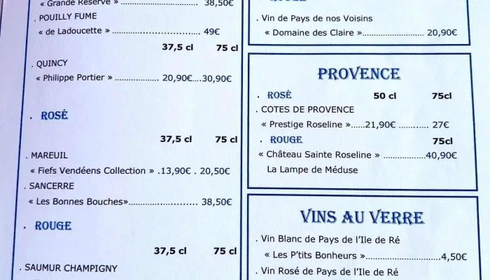 Chez Gaby -  Menu - La Tremblade
