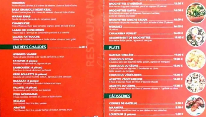 Chez Georges Specialites Libanaises Menu - Bayonne