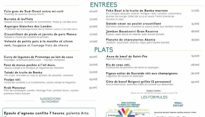 Kinka Restaurant Et Bar -  Menu - Saint-pée-sur-nivelle