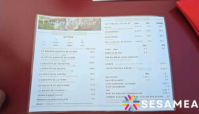 La Cabane De Lhuitre Du Saunier Menu - La Couarde-sur-mer