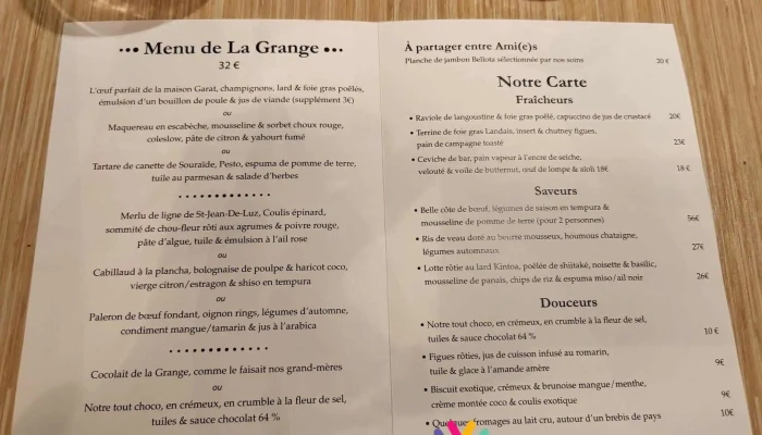 La Grange -  Menu - Bayonne