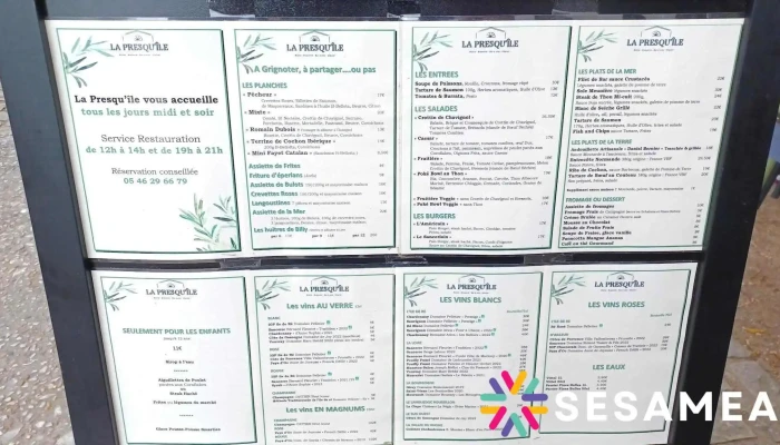 La Presquile Menu - Loix
