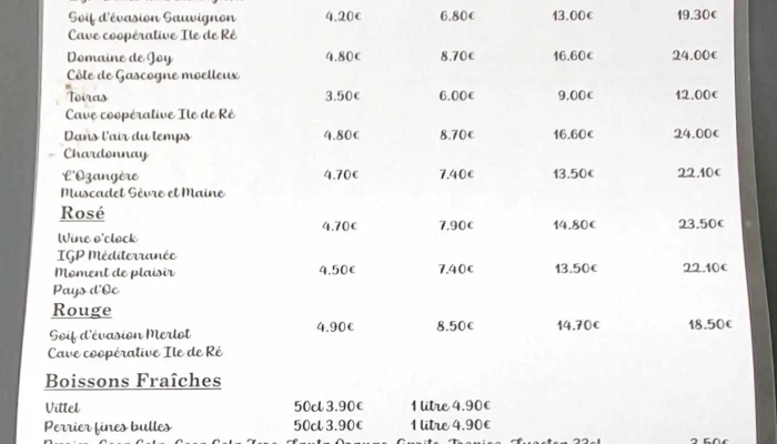 La Rhetaise Menu - La Couarde-sur-mer