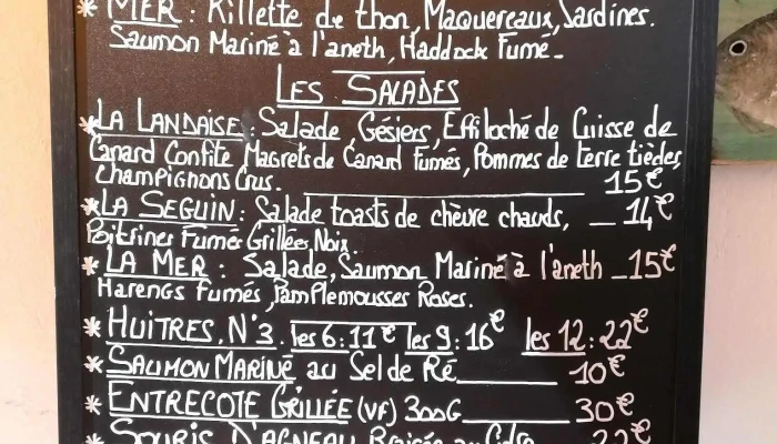 La Table Danais Menu - Saint-clément-des-baleines