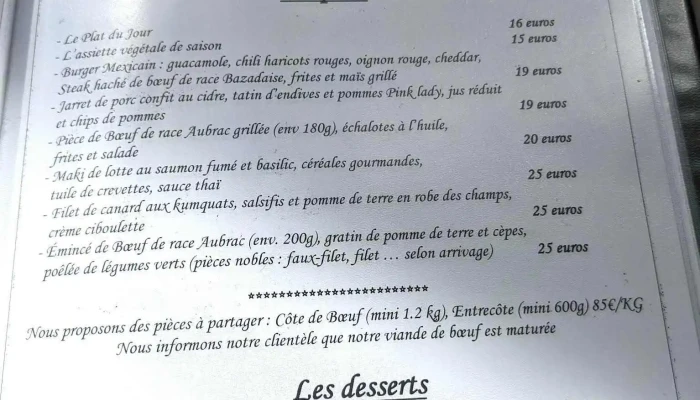 La Table De Fompeyre -  Menu - Bazas
