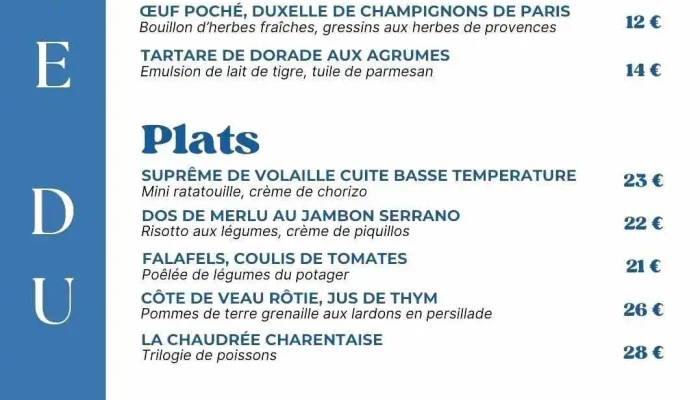 La Table De Grignon -  Menu - Ars-en-ré