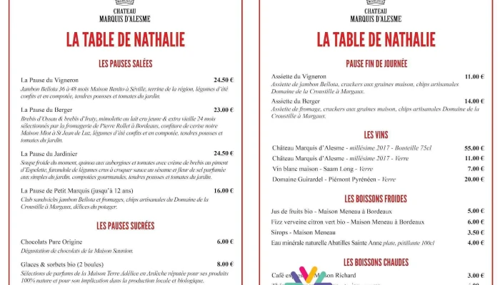 La Table De Nathalie -  Menu - Margaux-cantenac