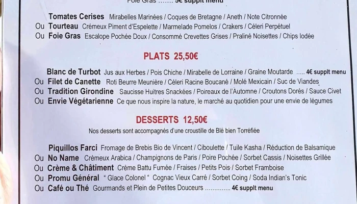 La Table Du Marche Menu - Bergerac