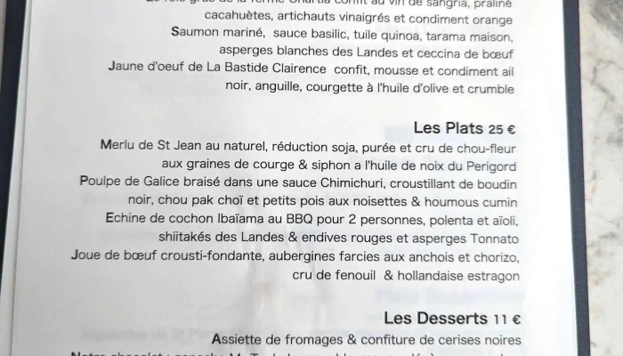 La Table Sebastien Grave Menu - Bayonne