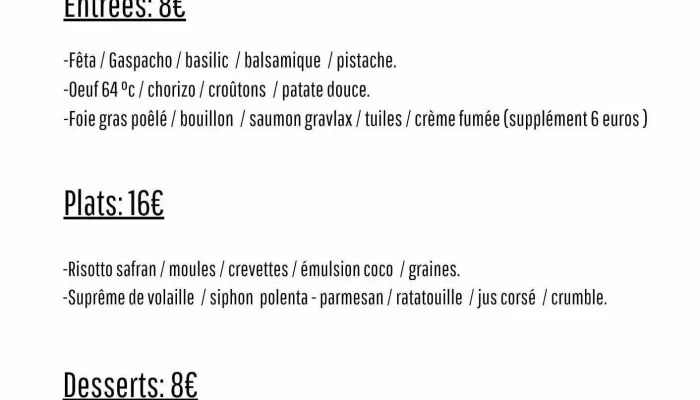 Lair Restaurant -  Menu - Coarraze