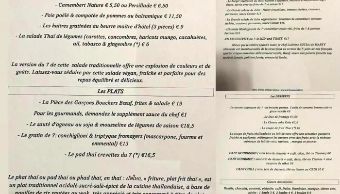 Le 7 Passe A Table Restaurant Bar A Vin Menu - Castres-gironde