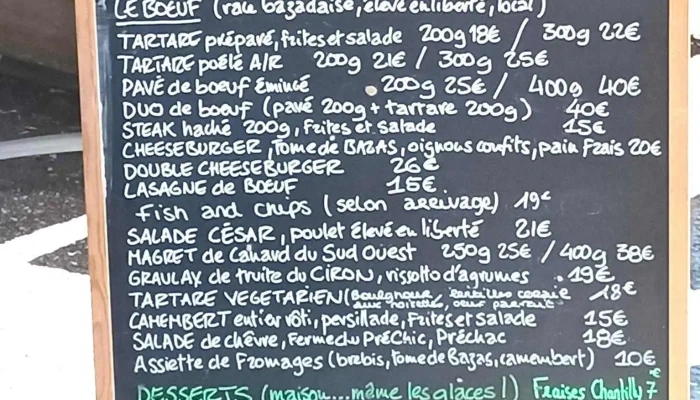 Le Boeuf Pop -  Menu - Bazas
