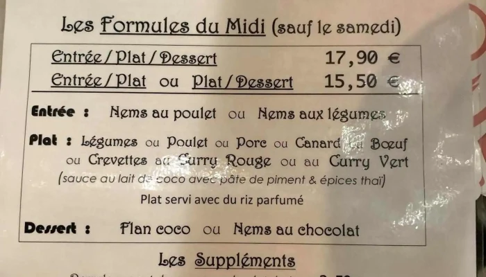 Le Comptoir Du Siam -  Menu - Niort