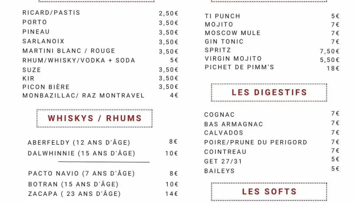 Le Jean Bistrot -  Menu - Beaumontois En Périgord