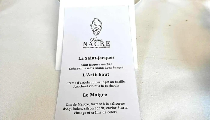 Maison Nacre -    Restaurant Gastronomique Menu - Arès