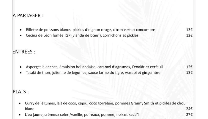 Nora Restaurant Bar -  Menu - La Couarde-sur-mer