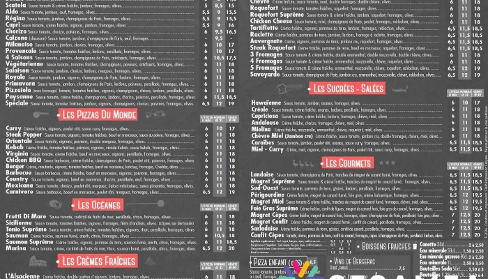 Planet Pizza Bergerac -  Menu - Bergerac