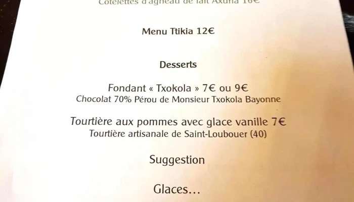 Restaurant Du Trinquet Darcangues Menu - Arcangues