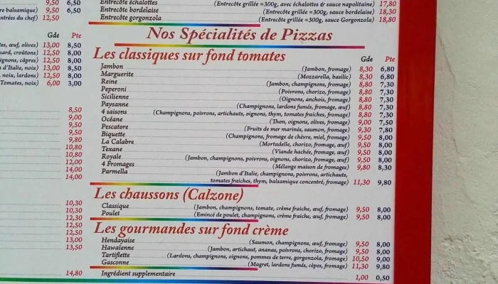 Restaurant Pizzeria La Calabre -  Menu - Libourne