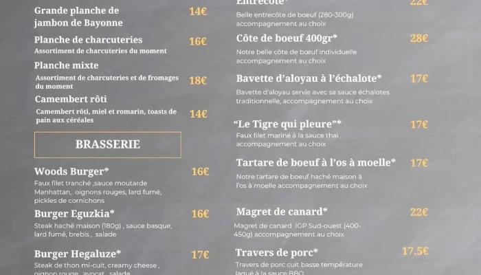 Woods -  Menu - Bayonne