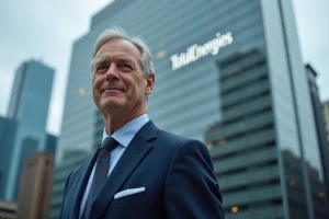 Dirigeant exécutif senior devant le siège social de TotalEnergies, illustrant l'actionnariat et la gouvernance d'entreprise