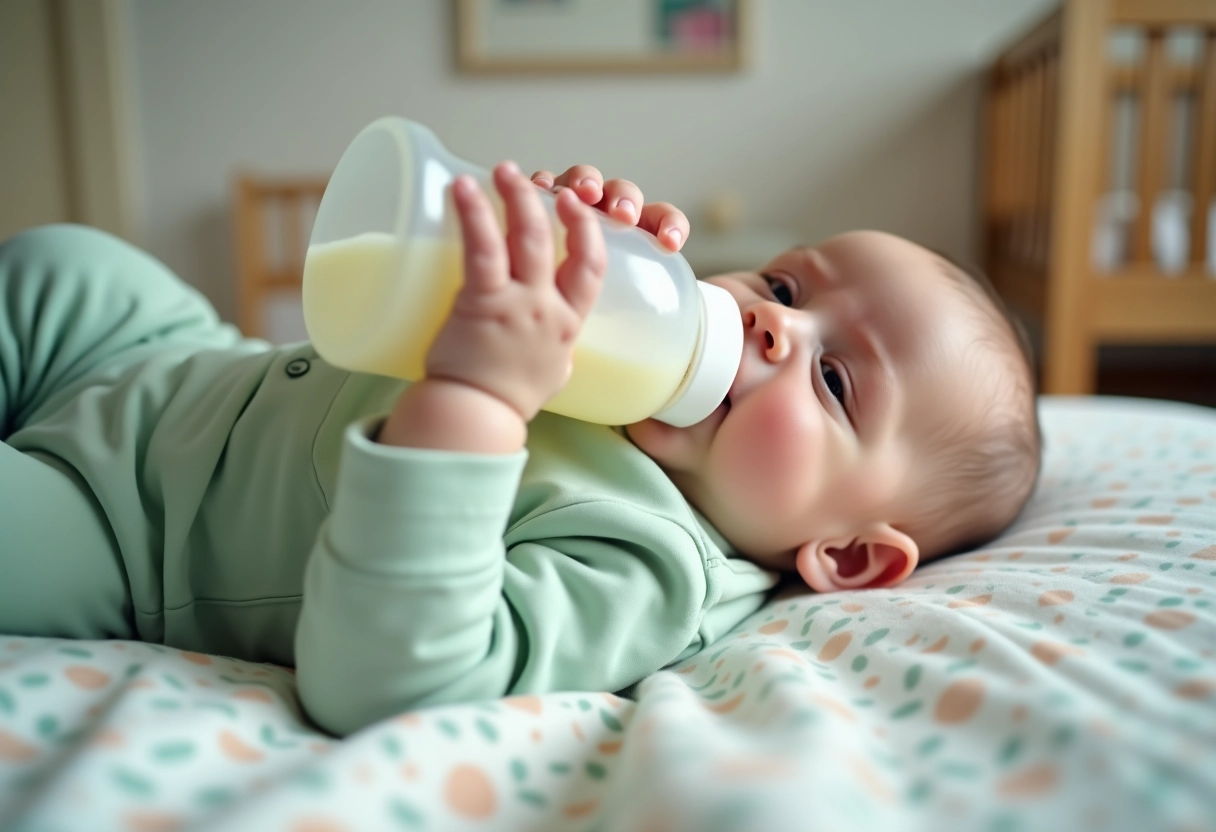 Bébé de 6 mois dans un berceau dans une nurserie douce