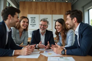 Groupe de professionnels en réunion dans un bureau moderne