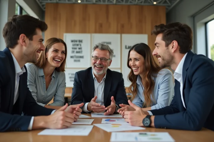 Groupe de professionnels en réunion dans un bureau moderne