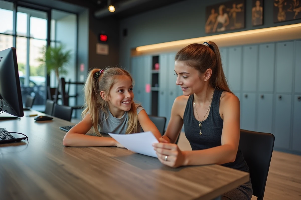 Fille et mère assises au bureau d