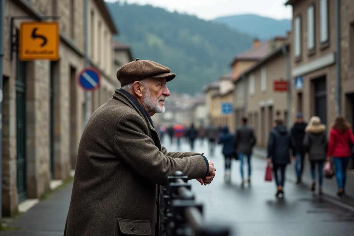 Homme âgé regardant le pont frontière à Dancharia